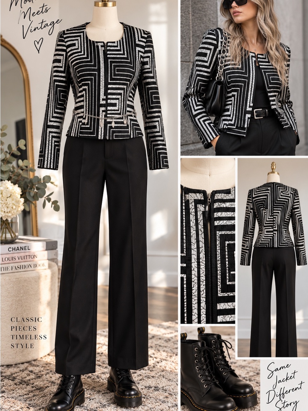 Joseph Ribkoff Black & White Geometric Jacket